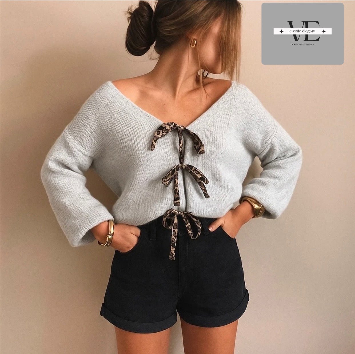 🐆 Gilet avec nœuds léopard - le voile élégant🐆 Gilet avec nœuds léopard🐆 Gilet avec nœuds léopardABAYAproduct_vendor