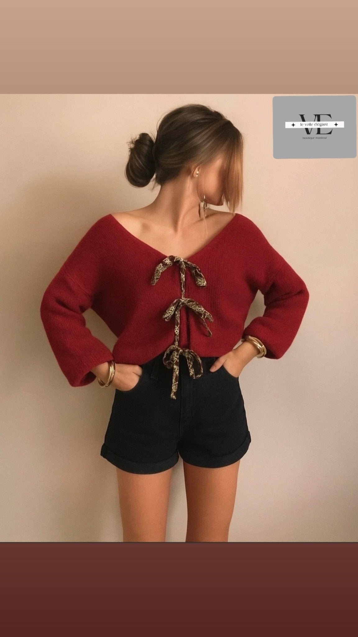 🐆 Gilet avec nœuds léopard - le voile élégant🐆 Gilet avec nœuds léopard🐆 Gilet avec nœuds léopardABAYAproduct_vendor